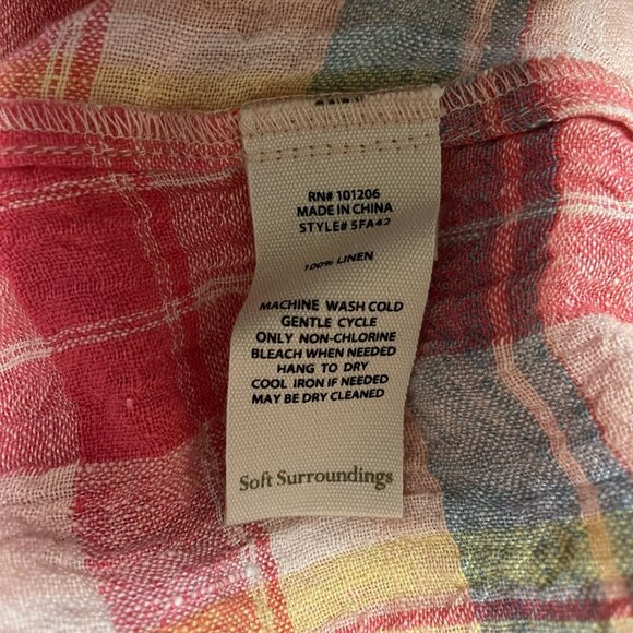 Soft Surroundings Womens Red Plaid Linen Button-Up Long Sleeve Shirt Size 3X - Picture 11 of 11